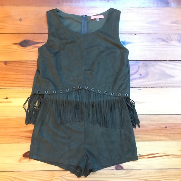 Lulumari Green Fringe Suede Romper, EUC, M - Picture 3 of 16